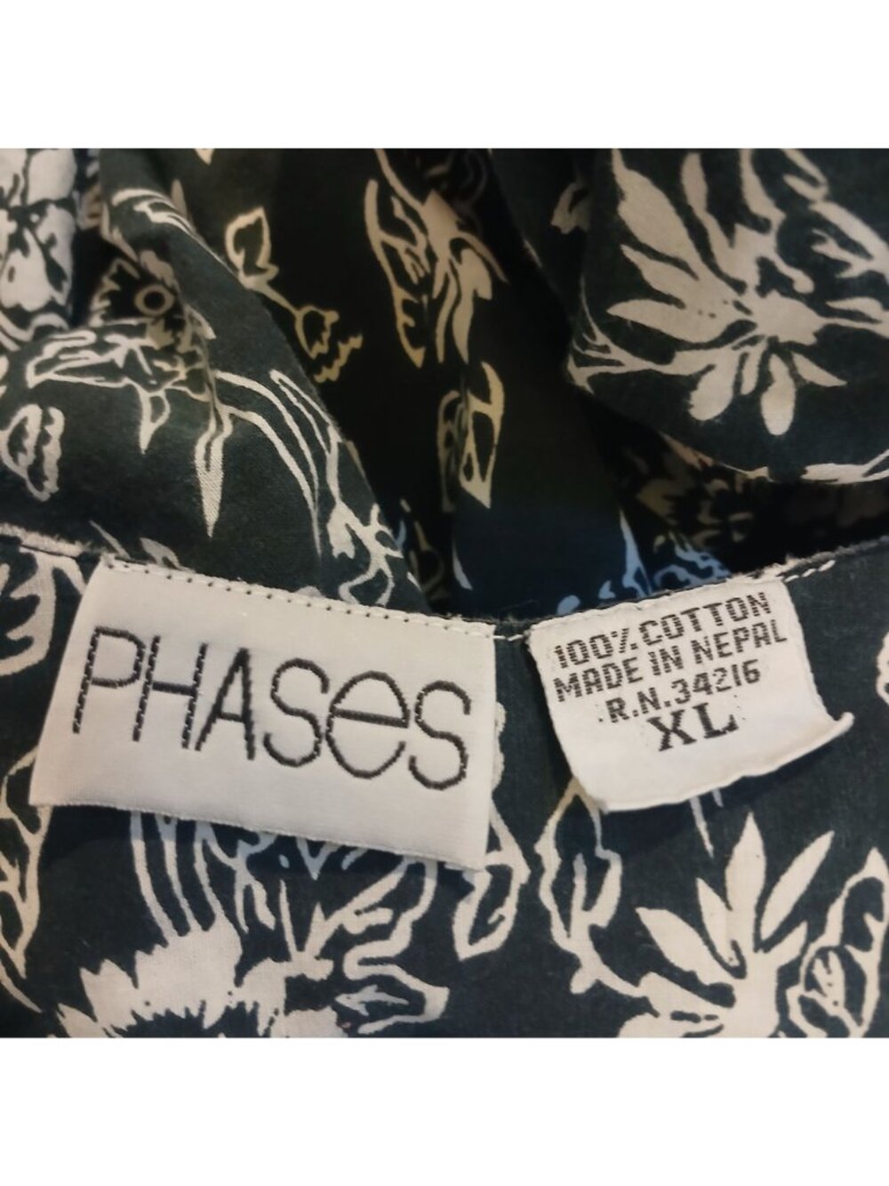 Phases Womens XL Floral Black & White Maxi Dress Casual Cotton Moomoo VTG #C-11 - Picture 3 of 7